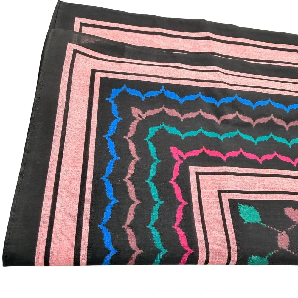Denim Palestini Womens Geometric Square Bandana Scarf Black Pink Blue Teal Boho